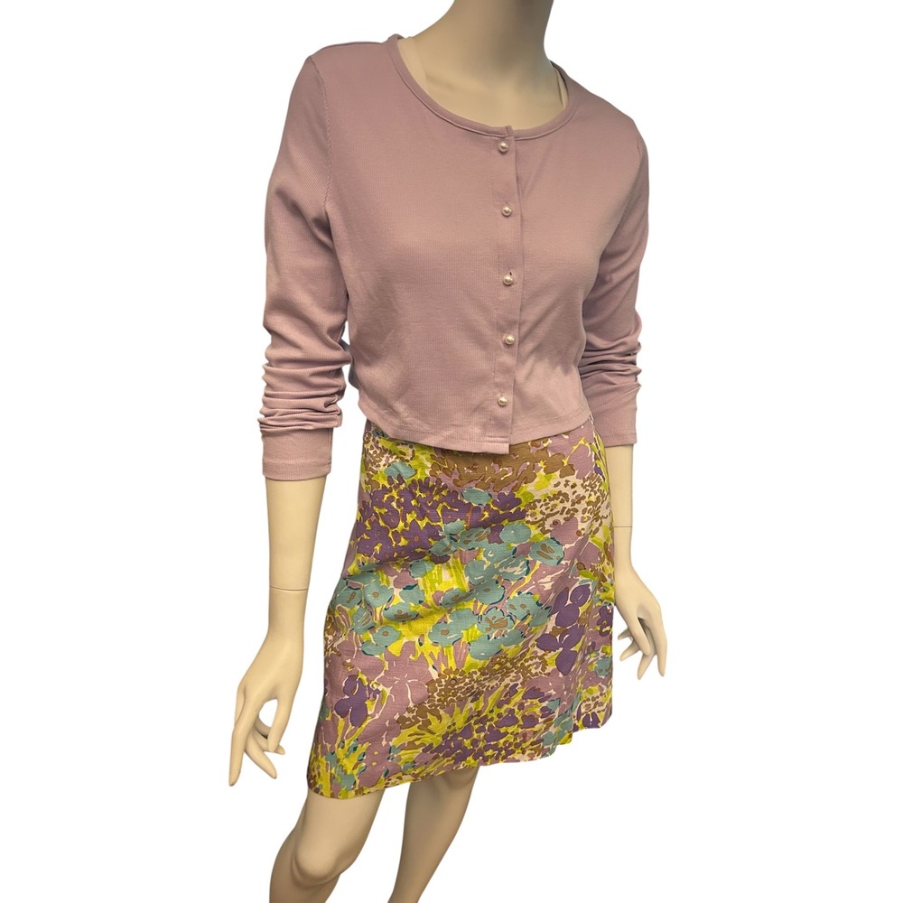 Talbots Garden Floral Canvas Skirt Size 8 Purple Cotton